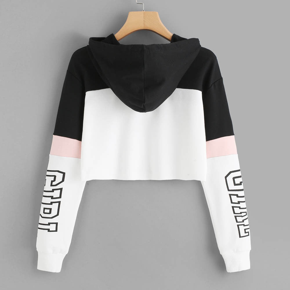 Women's Crop Top Hoodie Patchwork Regular Fit Fabric Other