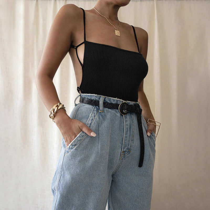 Women's Halter Vest Slim Fit Polyester Plain Short