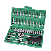 46-Piece Car Repair Tool Set – Alloy Steel Inch Socket Ratchet Torque Wrench Combo Kit in Green Plastic Box