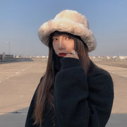 Women's Winter Thickened Imitation Rabbit Fur Flat Top Fisherman Hat