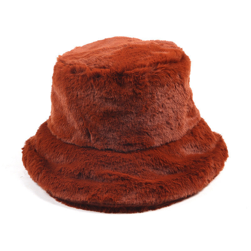 Women's Winter Thickened Imitation Rabbit Fur Flat Top Fisherman Hat