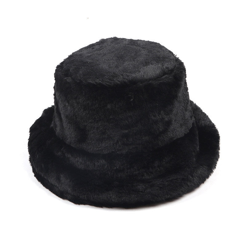 Women's Winter Thickened Imitation Rabbit Fur Flat Top Fisherman Hat