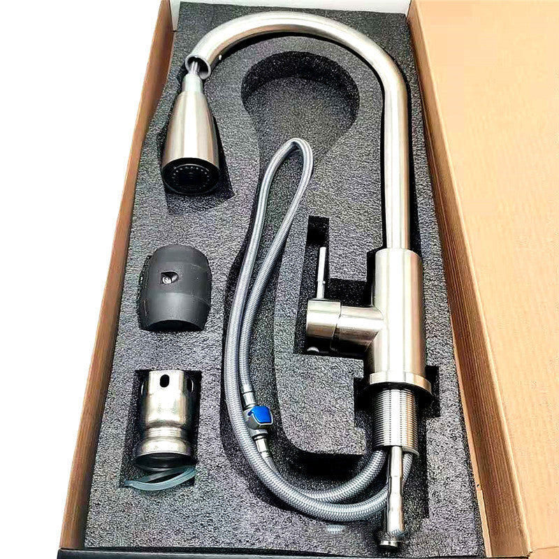 Stainless Steel Kitchen Hot And Vold Pull Rotating Faucet Sink Stainless Steel Mixing Valve
