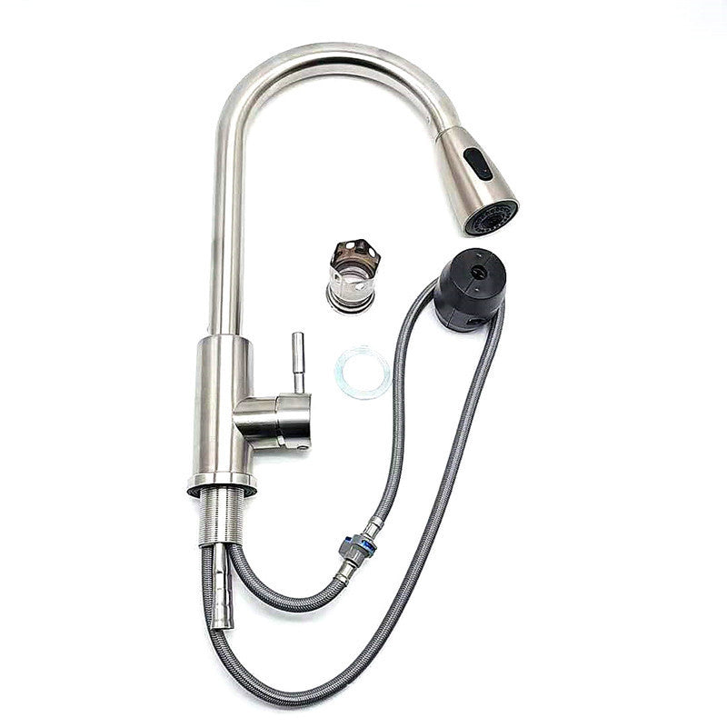 Stainless Steel Kitchen Hot And Vold Pull Rotating Faucet Sink Stainless Steel Mixing Valve
