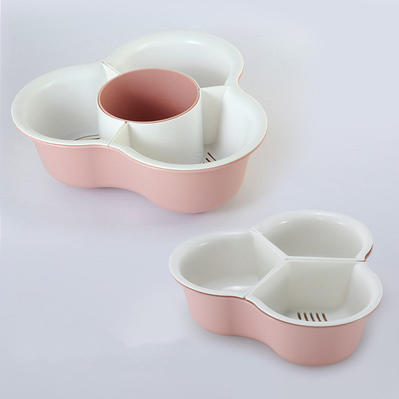 Double Layer Vegetable & Fruit Drain Basket – Hot Pot Basin & Storage Organizer