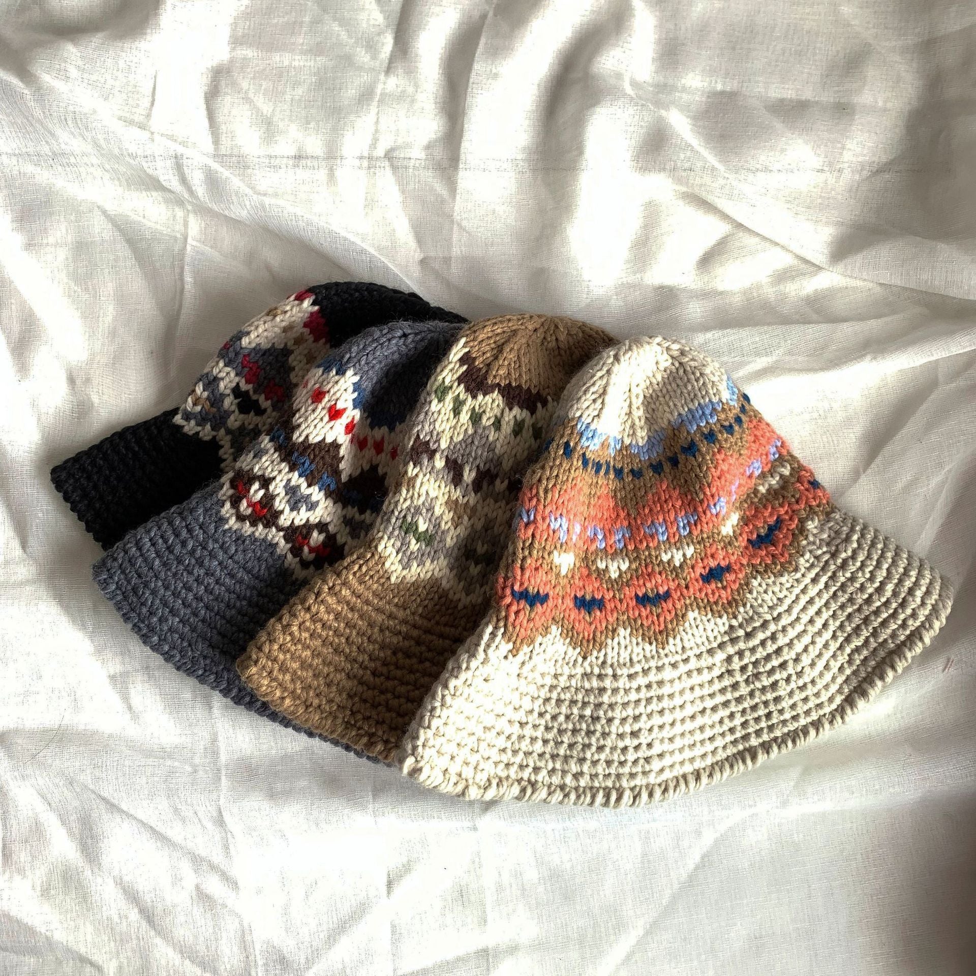Female Knitting Bucket Hats Harajuku Bucket Hat Fishing Outdoor Panama Hip Hop Cap