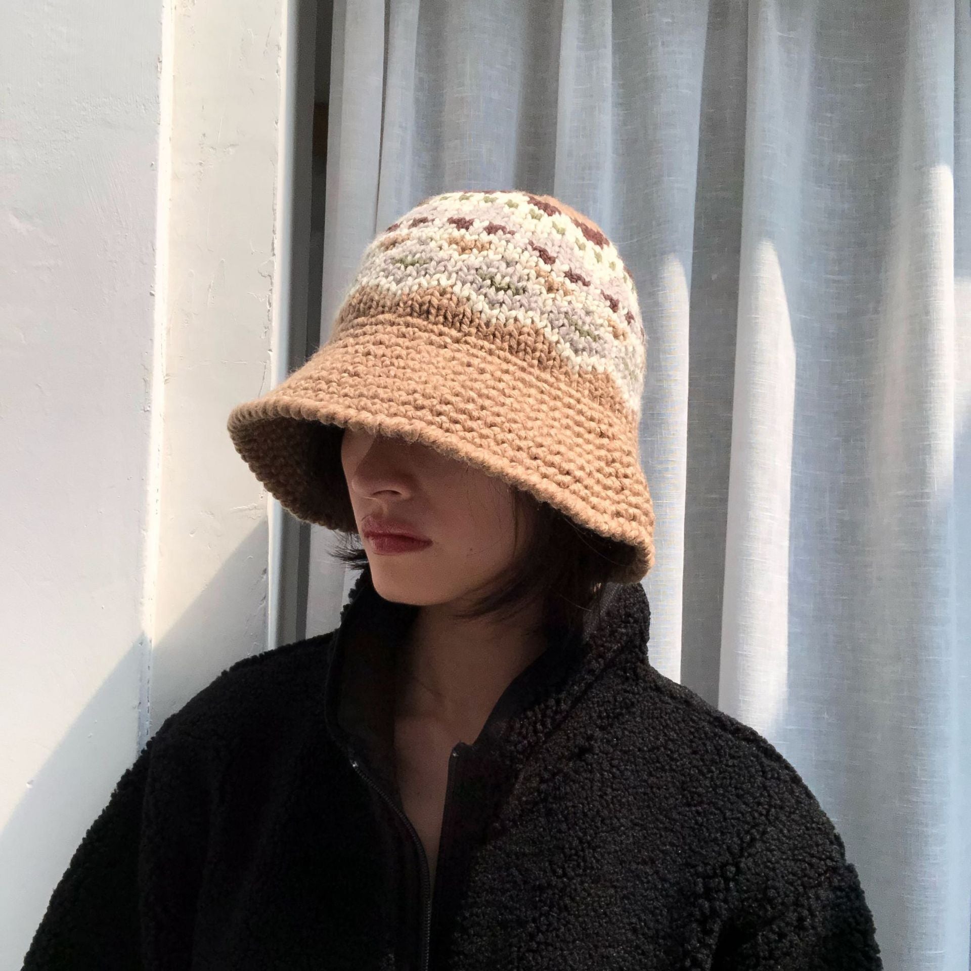 Female Knitting Bucket Hats Harajuku Bucket Hat Fishing Outdoor Panama Hip Hop Cap
