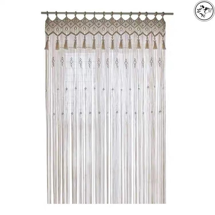 Hand-Woven Bohemian Cotton Tapestry Curtain Partition, Beige, Multiple Sizes