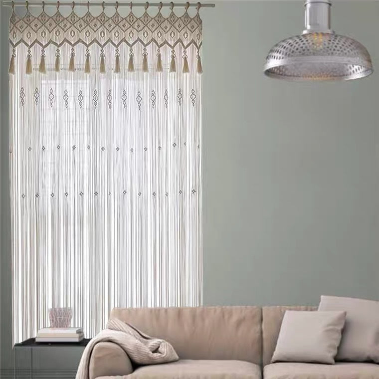 Hand-Woven Bohemian Cotton Tapestry Curtain Partition, Beige, Multiple Sizes