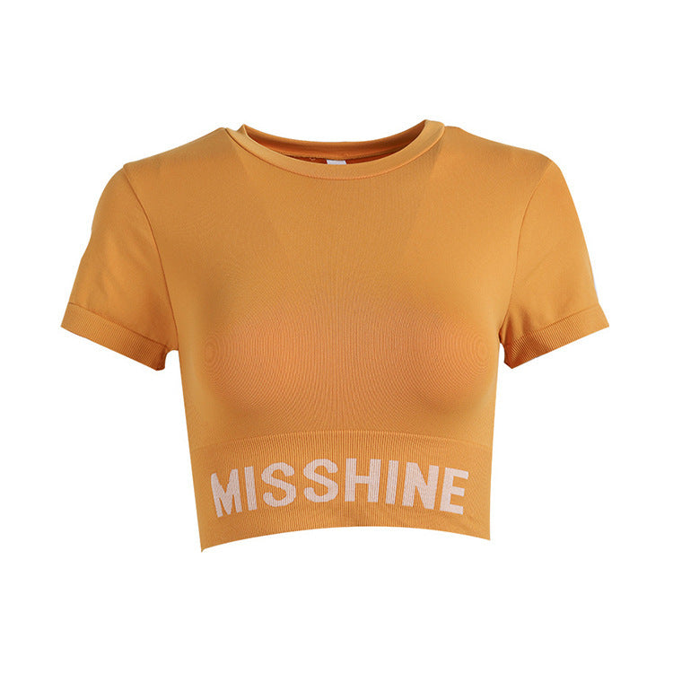 Women's Short Cropped Navel Letter Sports T-shirt