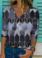 Loose Ladies V Neck Long Sleeved T Shirt Top Women