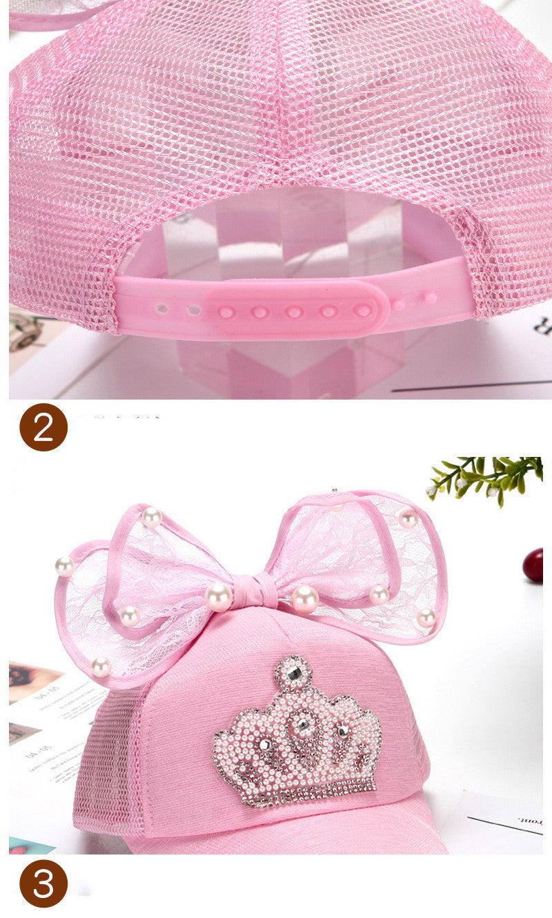 Korean Girl’s Summer Breathable Mesh Visor Baseball Cap with Crown Bow