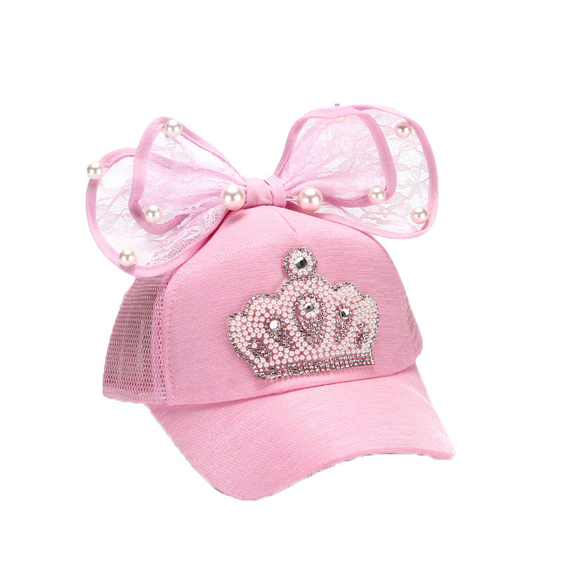 Korean Girl’s Summer Breathable Mesh Visor Baseball Cap with Crown Bow