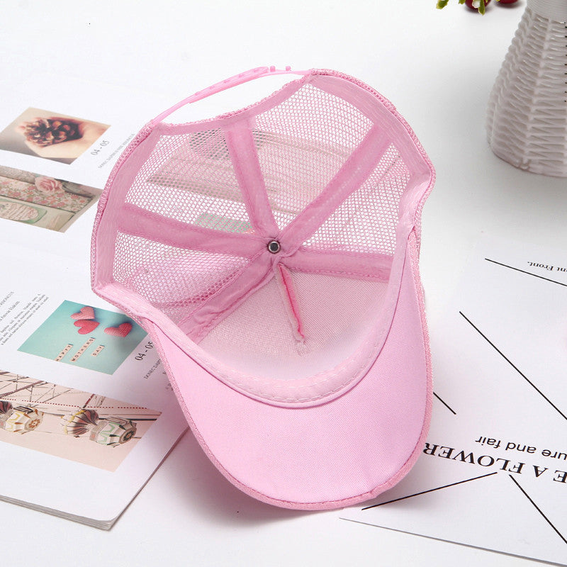 Korean Girl’s Summer Breathable Mesh Visor Baseball Cap with Crown Bow