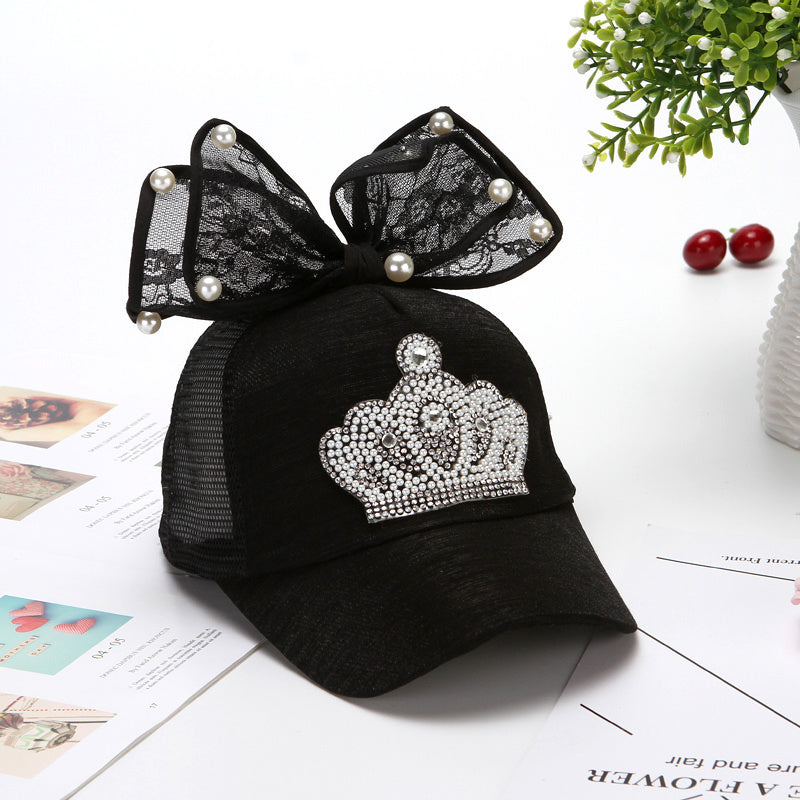 Korean Girl’s Summer Breathable Mesh Visor Baseball Cap with Crown Bow