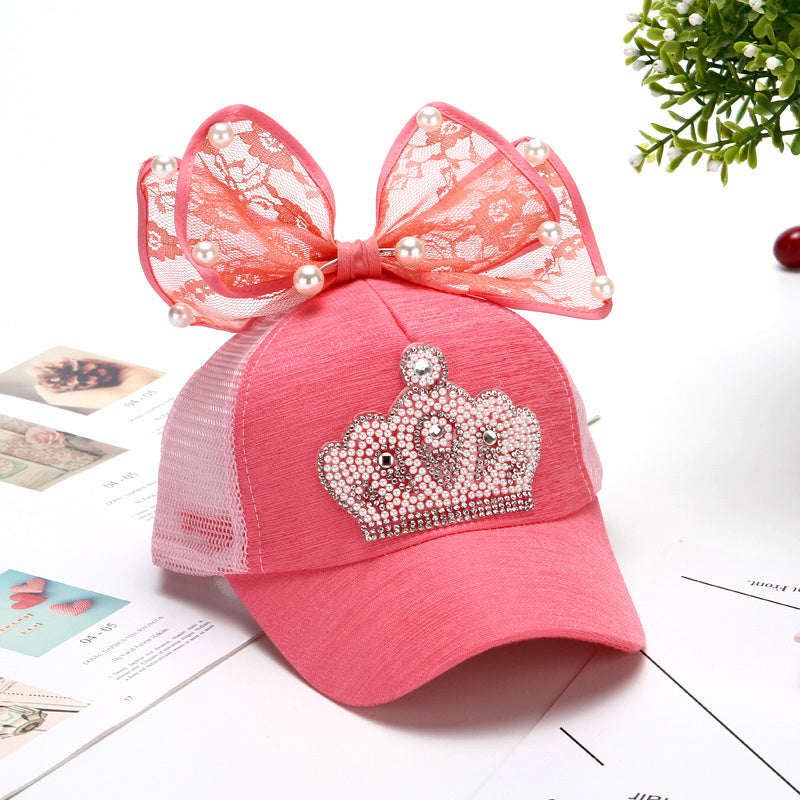 Korean Girl’s Summer Breathable Mesh Visor Baseball Cap with Crown Bow