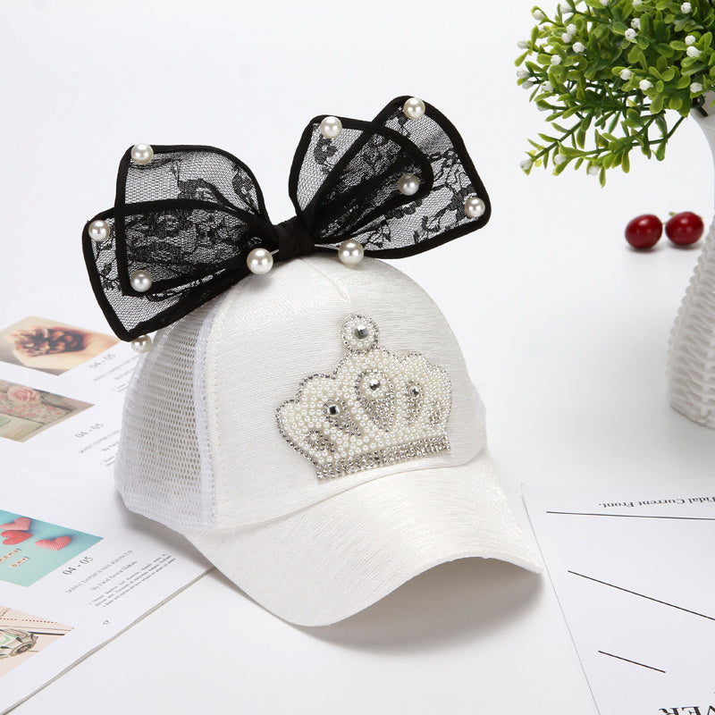 Korean Girl’s Summer Breathable Mesh Visor Baseball Cap with Crown Bow