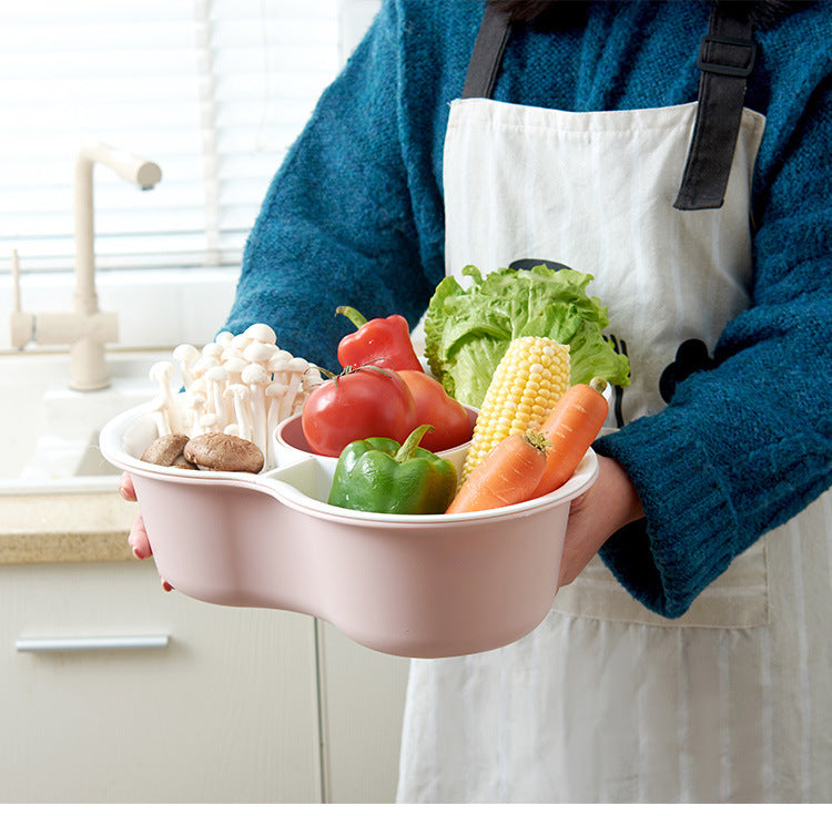 Double Layer Vegetable & Fruit Drain Basket – Hot Pot Basin & Storage Organizer