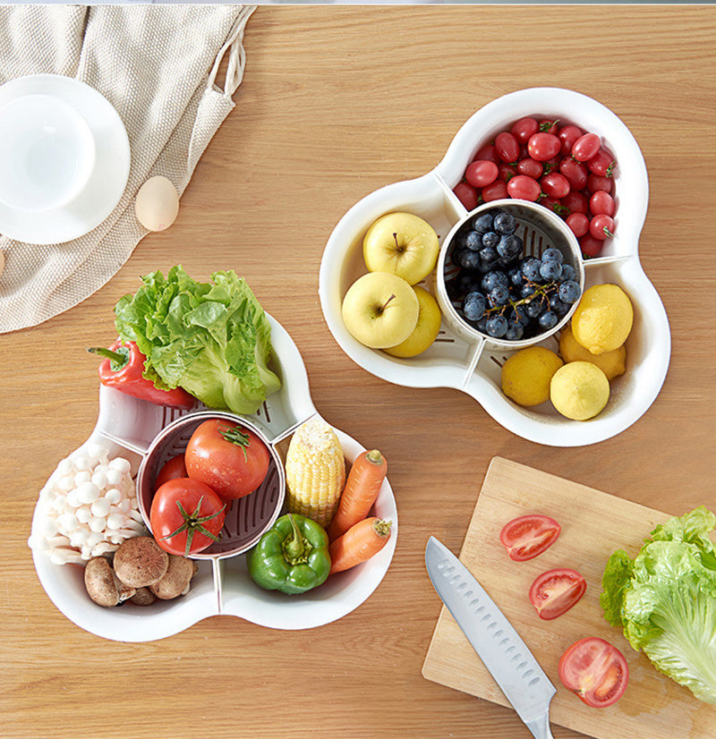 Double Layer Vegetable & Fruit Drain Basket – Hot Pot Basin & Storage Organizer