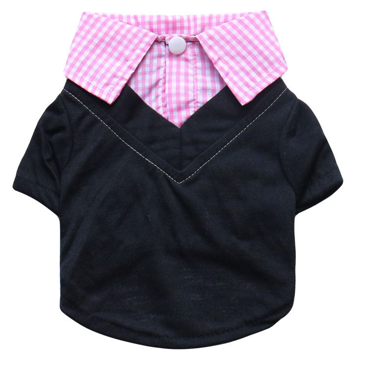 Pet Clothing, Dog Supplies, Small Dog Teddy Printed Plaid Pointed Collar Fake 2-Piece Pet Compassionate Shirt