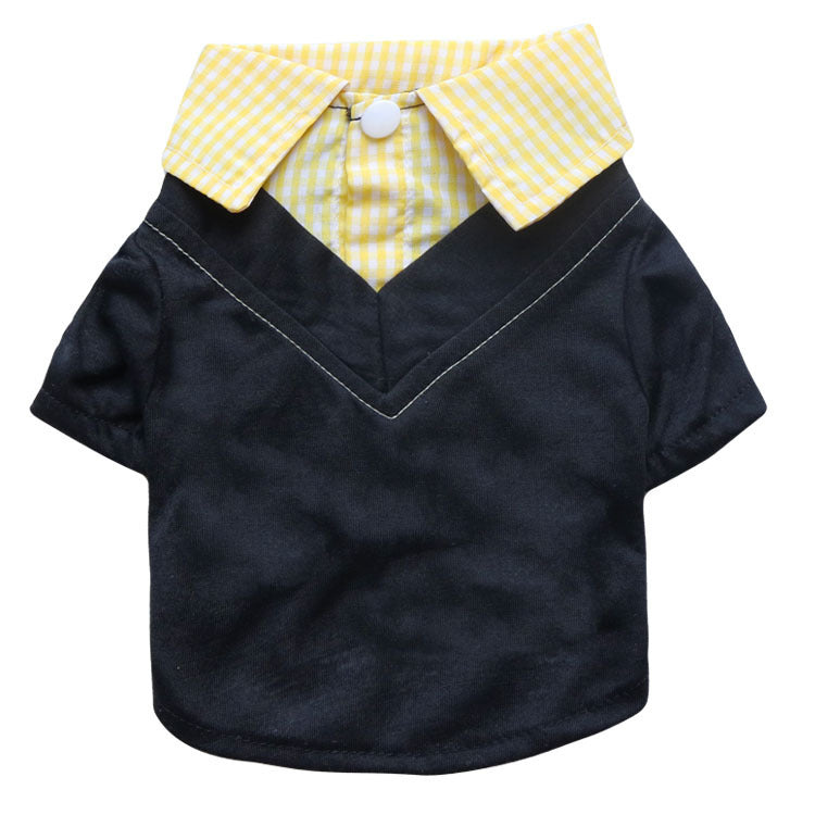 Pet Clothing, Dog Supplies, Small Dog Teddy Printed Plaid Pointed Collar Fake 2-Piece Pet Compassionate Shirt