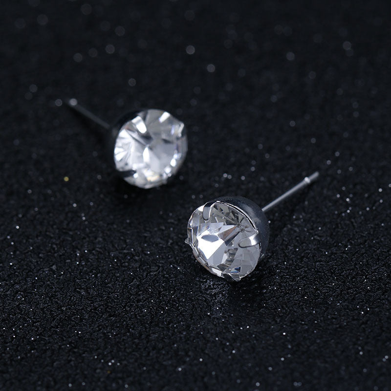 Simple Flower Claw Single Row Flashing Diamond Collar Necklace Earrings 3PCS Jewelry Set Bridal Accessories