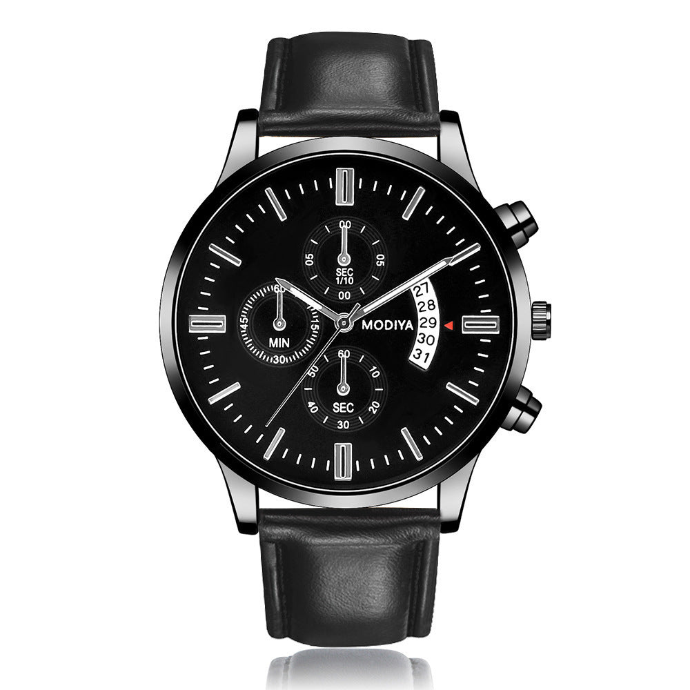 Simple Belt Men's Three-eye Six-hand Calendar Watch