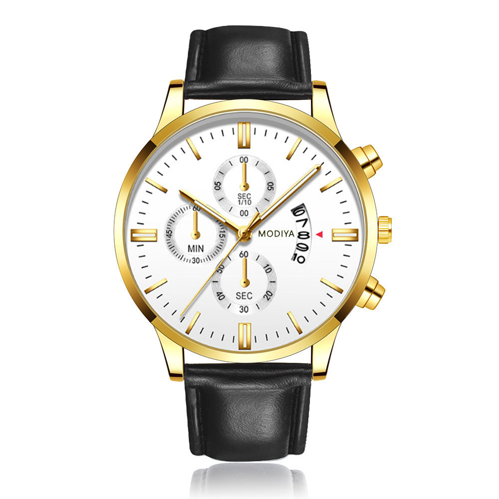 Simple Belt Men's Three-eye Six-hand Calendar Watch