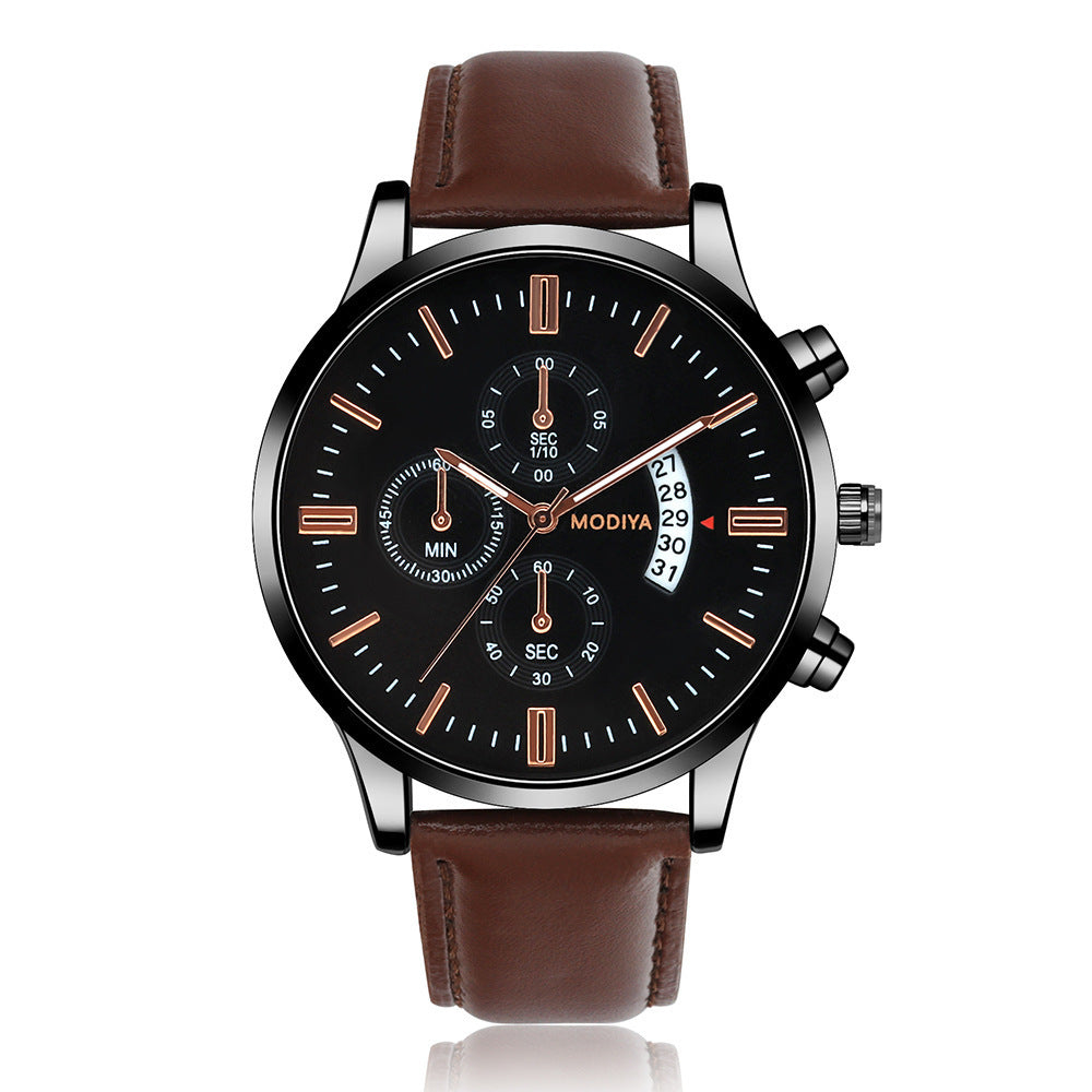 Simple Belt Men's Three-eye Six-hand Calendar Watch