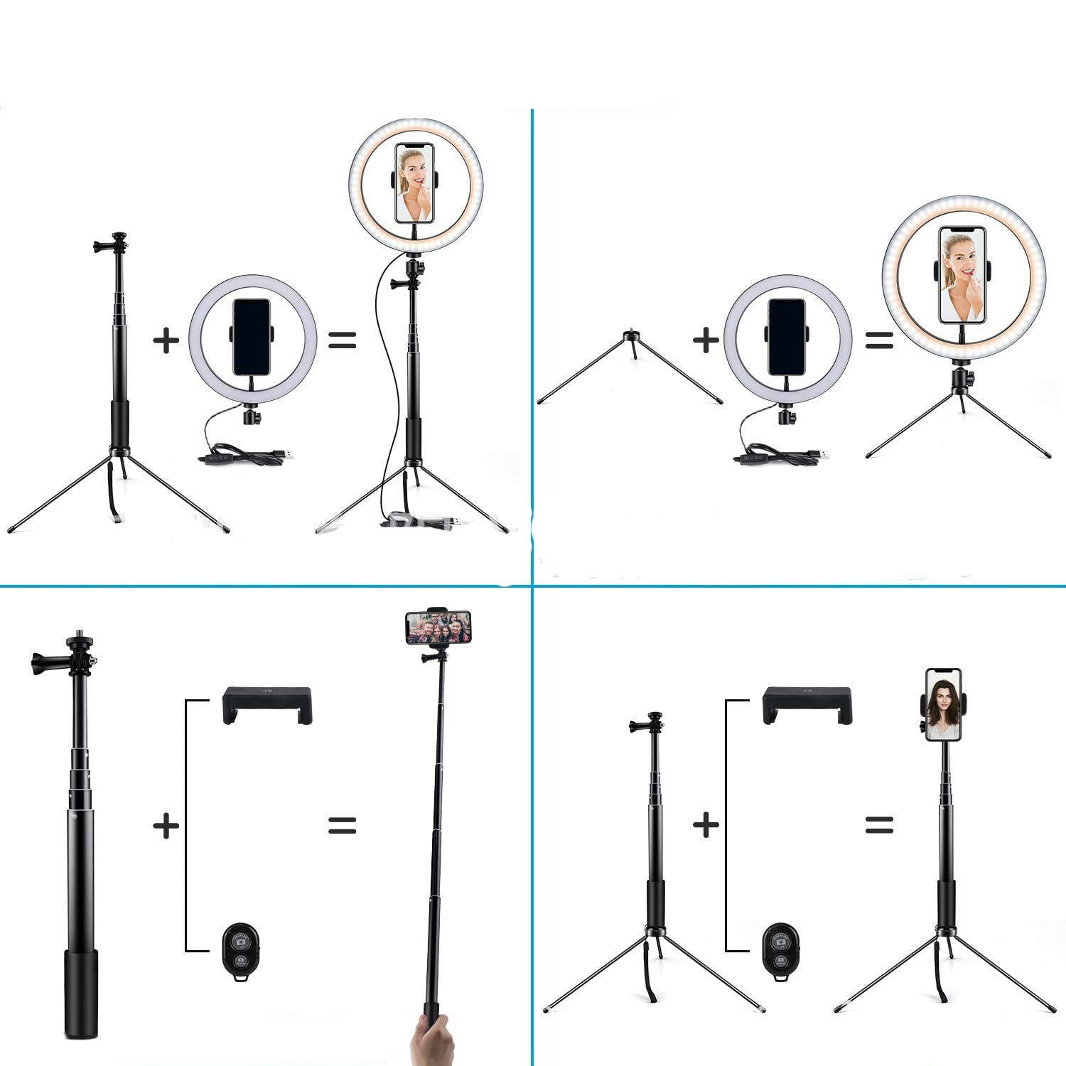 10-Inch LED Ring Light with Selfie Stick & Tripod Stand – Dimmable, Color Adjustable, iPhone Compatible