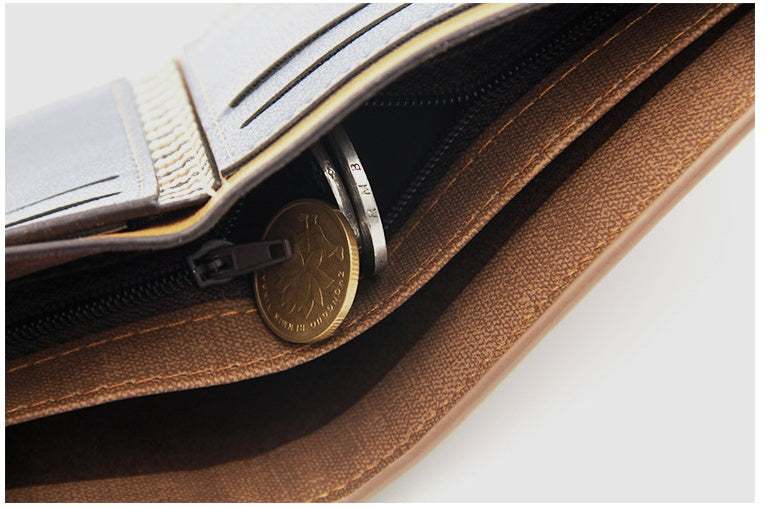 Men's Short Style PU Leather Wallet Large Capacity Frosted