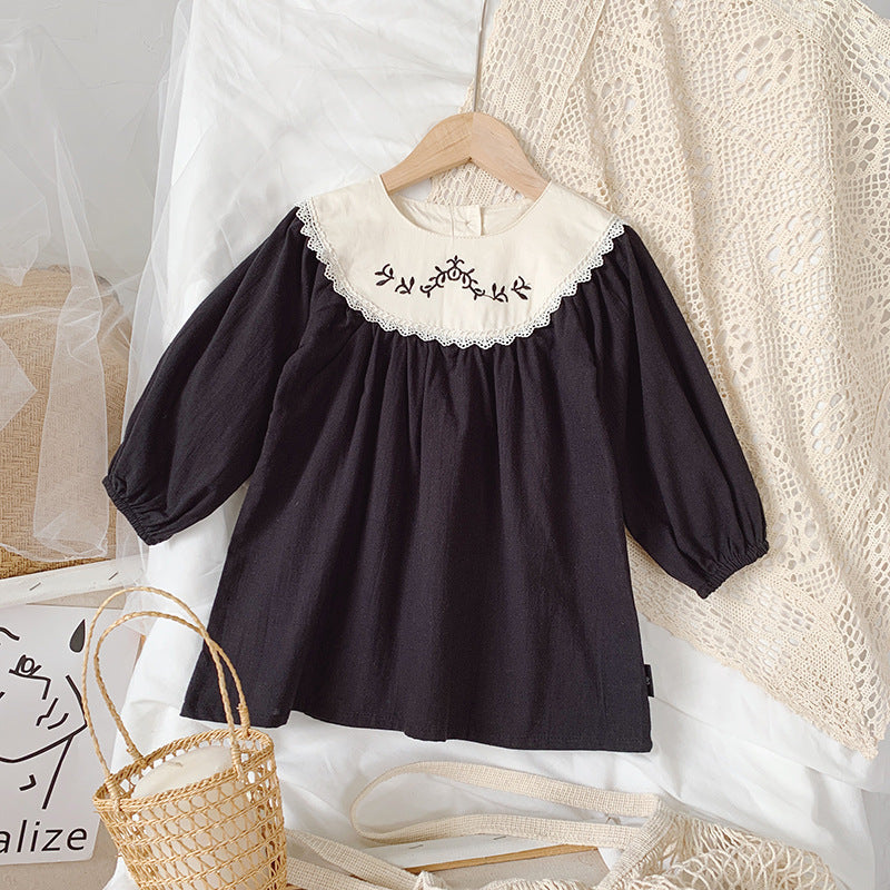 Fashion Children's Lace Embroidery Retro Dress