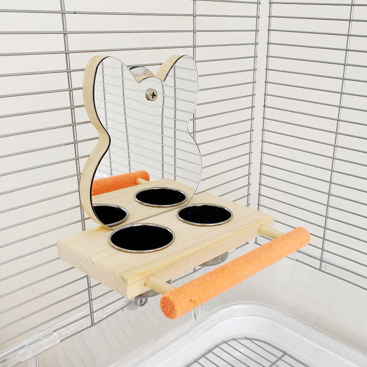 Parrot Puzzle Toy with Mirror – Claw Grinding Stand and Stainless Steel Food Cup