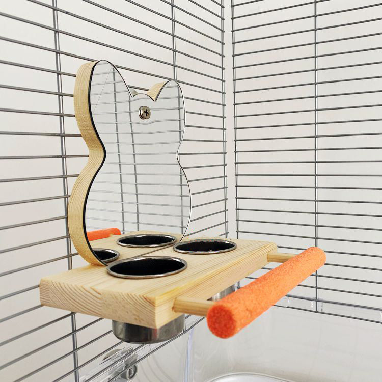 Parrot Puzzle Toy with Mirror – Claw Grinding Stand and Stainless Steel Food Cup