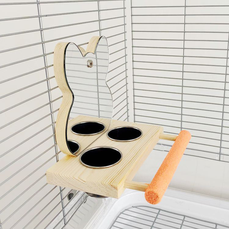 Parrot Puzzle Toy with Mirror – Claw Grinding Stand and Stainless Steel Food Cup