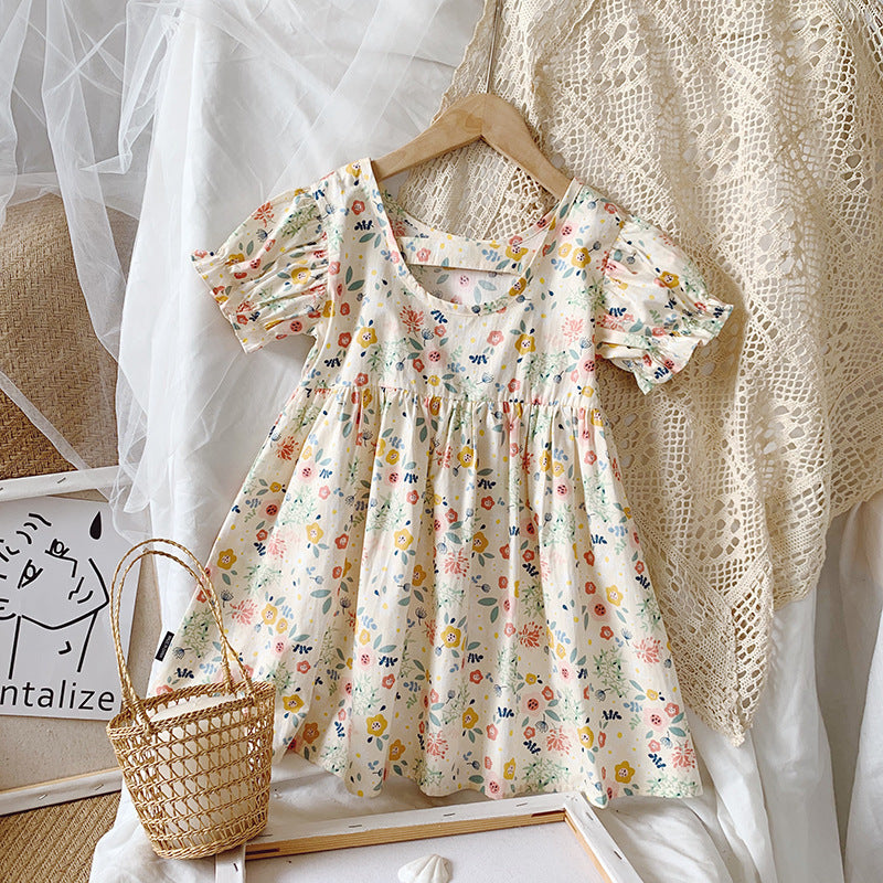 Girls' Pastoral Floral Princess Dress