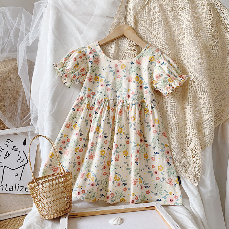 Girls' Pastoral Floral Princess Dress