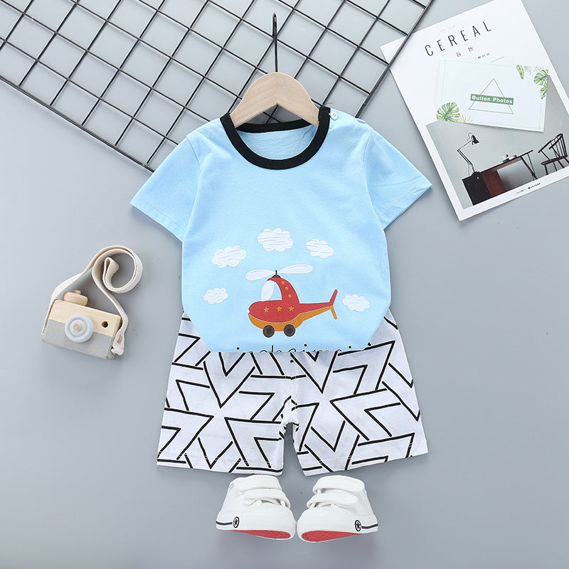 Cartoon Print Children’s Short Sleeve Outfit Set – Fun & Comfortable Wear