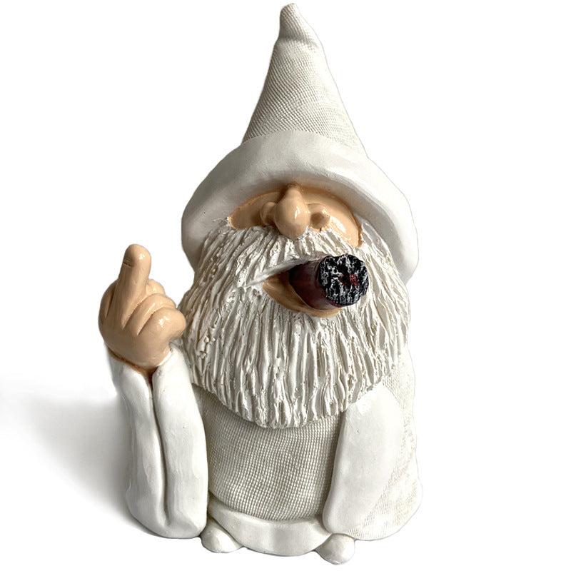 Garden Smoking White Beard Old Man Resin Crafts Ornament Statue