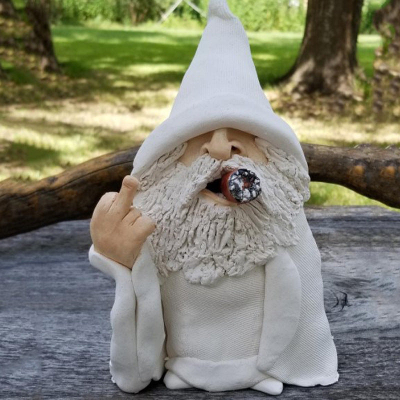 Garden Smoking White Beard Old Man Resin Crafts Ornament Statue