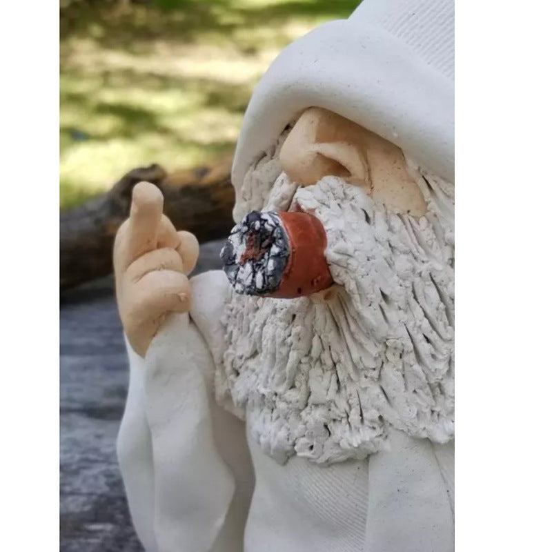 Garden Smoking White Beard Old Man Resin Crafts Ornament Statue