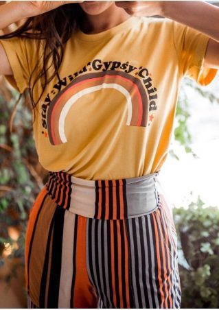Women Summer T Shirt Stay Wild Gypsy Child Letter Rainbow