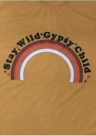 Women Summer T Shirt Stay Wild Gypsy Child Letter Rainbow