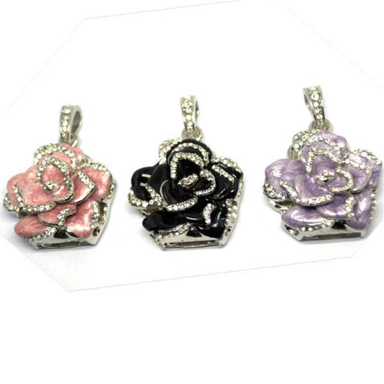 Diamond-Studded Metal Rose USB Drive – Elegant Rhododendron Crystal Jewelry