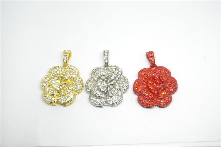 Diamond-Studded Metal Rose USB Drive – Elegant Rhododendron Crystal Jewelry