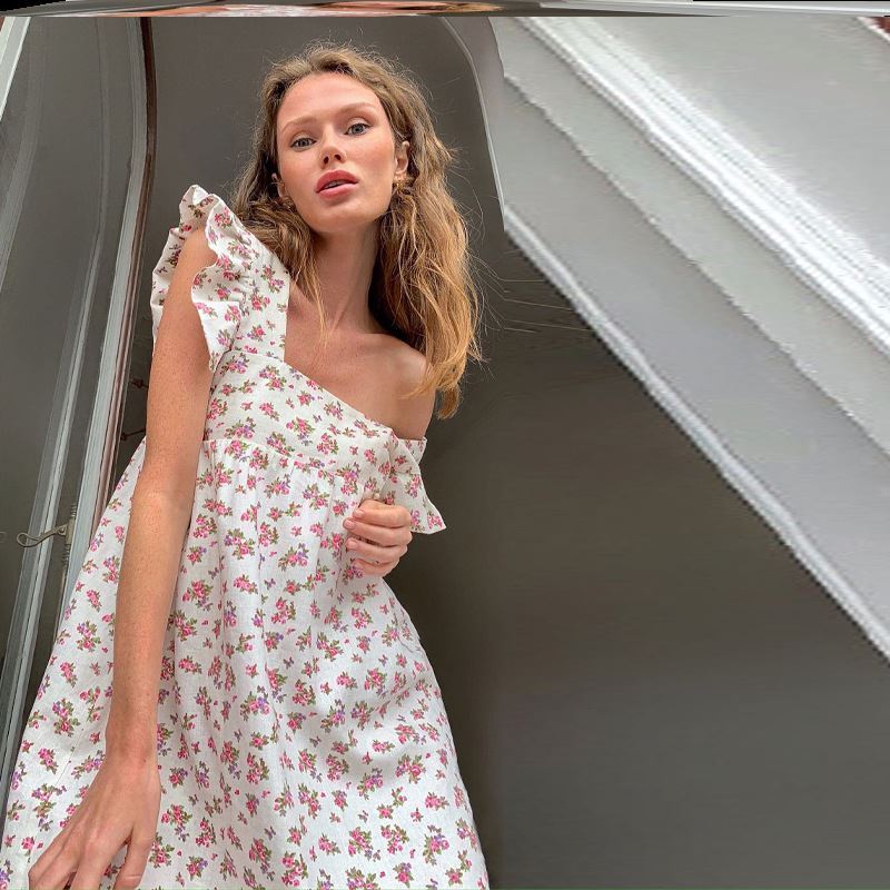Casual Dress Women Yellow Skirt Loose Casual Ruffled Flying Sleeve Dress Chiffon Skirt