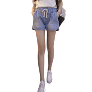 Women’s Thin Denim Shorts – Korean-Style Hot Pants, Elastic Waist, Wide-Leg
