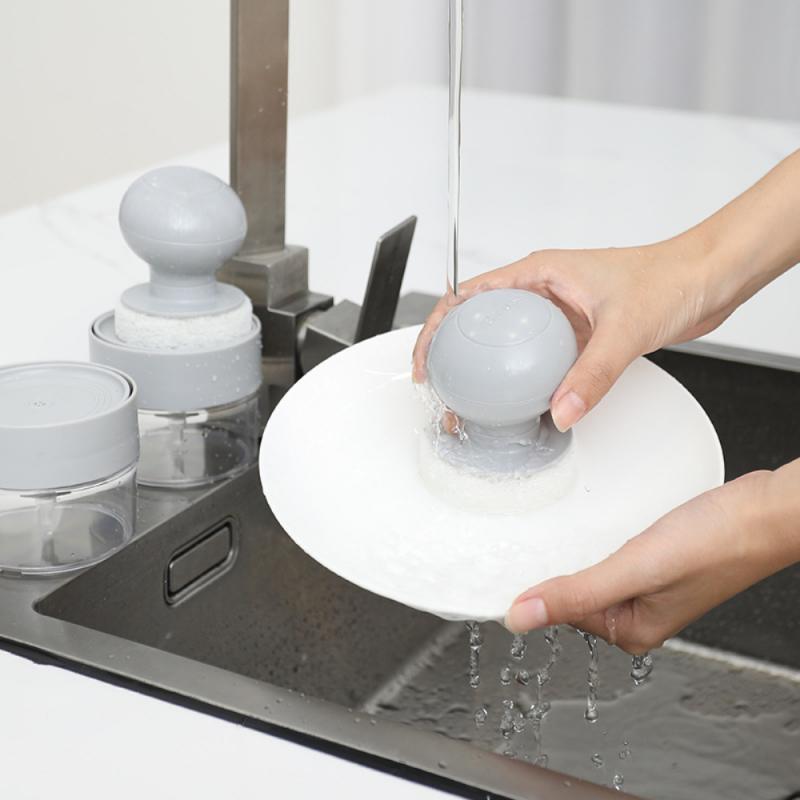 Silicone ABS Dish Scrub Brush with Refillable Soap Dispenser