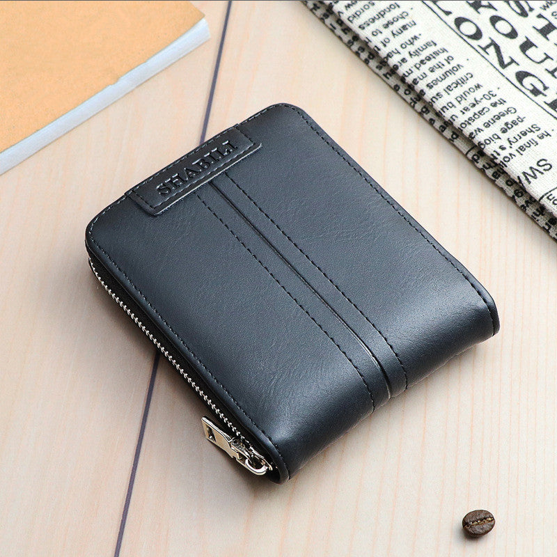 Mens PU Leather Horizontal Zipper Wallet Slim Card Holder
