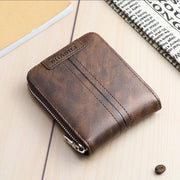 Mens PU Leather Horizontal Zipper Wallet Slim Card Holder